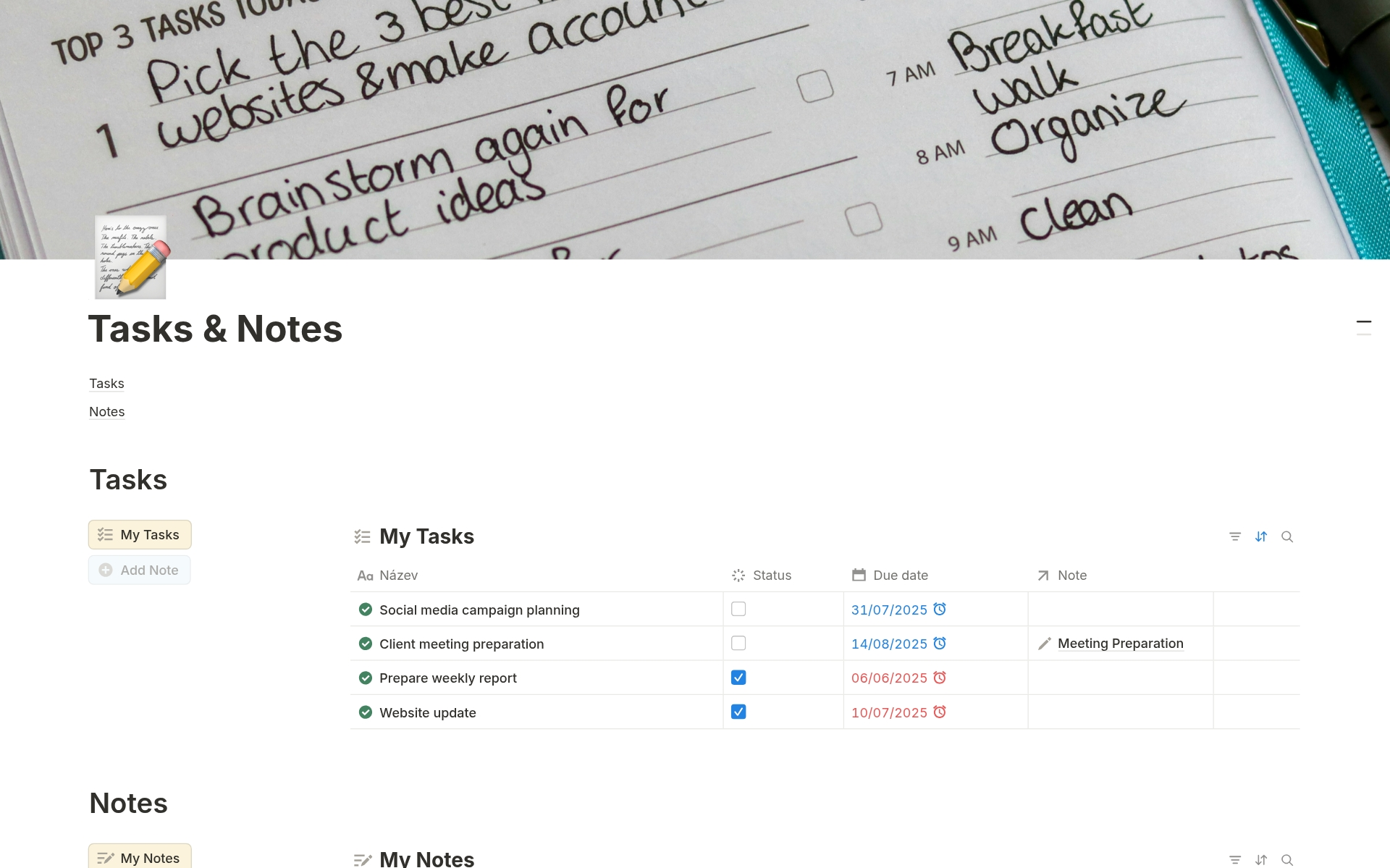 Tasks & Notes – Linked Dashboard